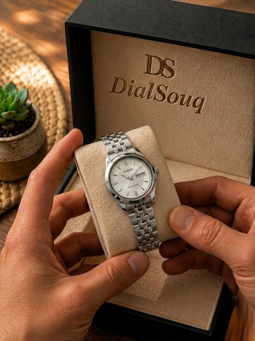 Dinuo Women’s Silver Day & Date Stainless Steel Watch