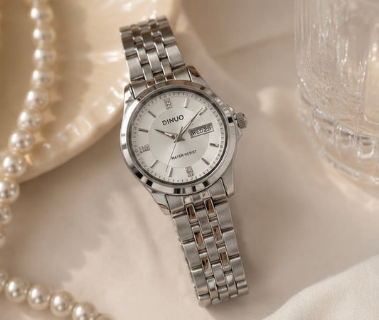 Dinuo Women’s Silver Day & Date Stainless Steel Watch
